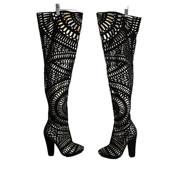 Jeffrey Campbell Over-the-Knee Platform Boots - Senora Cutout Thigh High black a - Picture 1 of 5